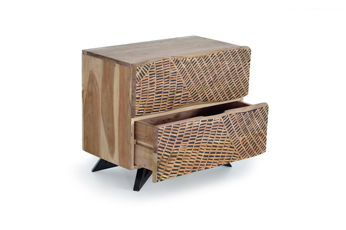 GINER Y COLOMER Mesita de Noche en Madera de Acacia con Pies de Metal, Cajón Interior 15x50x26cm